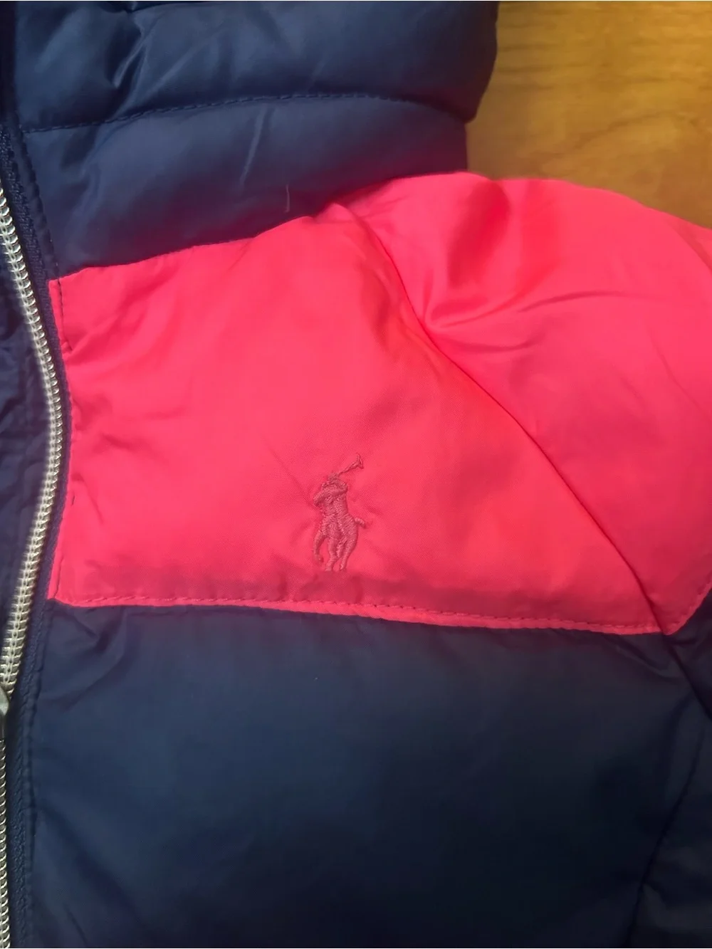 Ralph Lauren Girls 24M Pink Navy Puffer Jacket